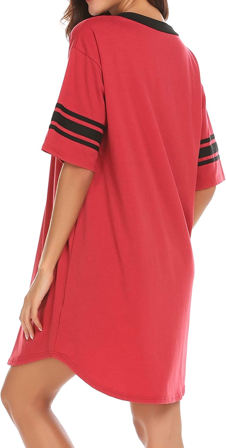 Ekouaer Women's Nightgown, Cotton Novelty Sleepshirts V Neck Short Sleeve Sleep Shirt Loose Comfy Pajama Sleepwear S-XXL at  Women’s Clothing store