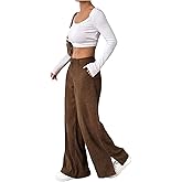 SweatyRocks Women's Corduroy Wide Leg Baggy Pants Casual Split Low Waist Long Fall Trousers with Pockets