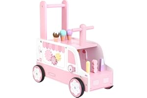 Asweets Wooden Baby Push and Pull Walker with Wheels, Learining Acticity Walker for Boys & Girls, Multiple Activities Center, Develops Motor Skills & Stimulates, 17.3''L x 9.1''W x 18.1''H