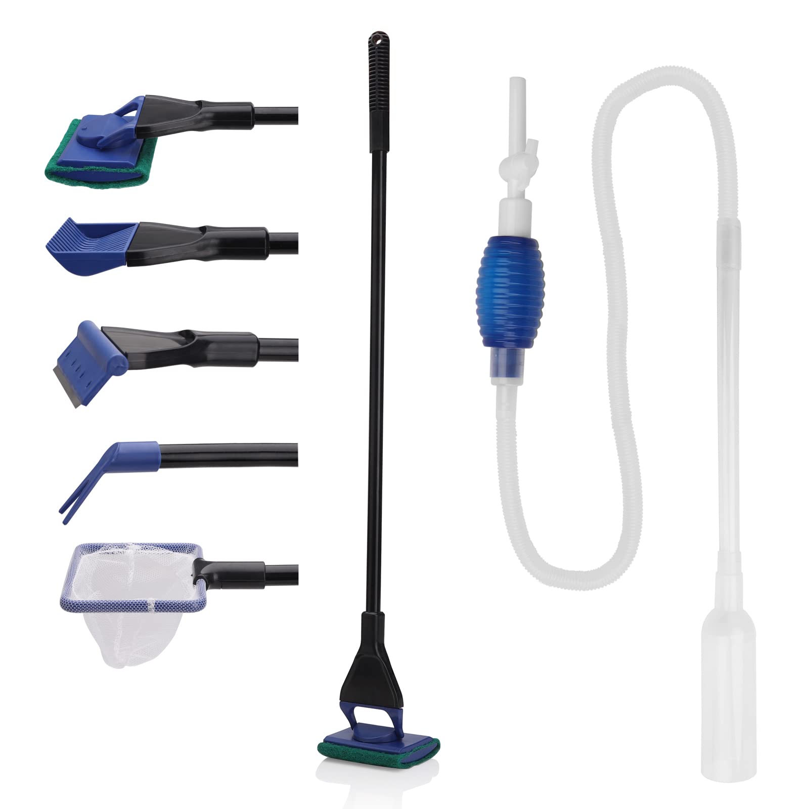 Gukasxi Aquarium Fish Tank Clean Tools,5 in 1 Aquarium Clean Tool Set Aquarium Gravel Cleaner Adjustable Cleaning Kit & Fish Tank Gravel Cleaner Siphon for Water Changing and Sand Cleaner