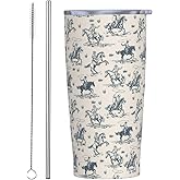JASROTAO Cowboys with Horse Tumbler with Straw, Western Themed 20oz Stainless Steel Vacuum Insulated Coffee Cup Travel Mug, Leakproof Lid, Souvenir for Women Men (Halloween, Birthday, Christmas)