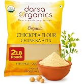 Darsa Organics Chickpea Flour 2 lb - Premium Stone Ground Besan Flour - Gluten Free Garbanzo Bean Flour for Baking and Cooking - Non-GMO Gram Flour, Chemical Free, Vacuum Sealed Bag