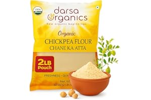 Darsa Organics Chickpea Flour, 2 lb - Premium Grade USDA Organic Certified Garbanzo Bean Flour, Besan for Cooking, Chane Ka Atta, Baking & Vegan Recipes, Gluten-Free, Non-GMO, Chemical-Free, Kosher, Vacuum-Sealed for lasting freshness