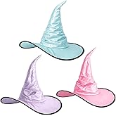 Newcotte 3 Pcs Pastel Halloween Witch Hat for Women Pink Purple Blue Wizard Hat Costume Accessories for Halloween Cosplay Party