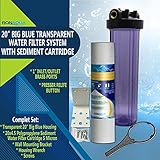 Whole House Water Filter Purifier System, Transparent Big Blue Housing with Presser Relief Button, 1” Inlet/Outlet Brass Port & 5 Micron Sediment Water Filter Cartridge (20 Inches)