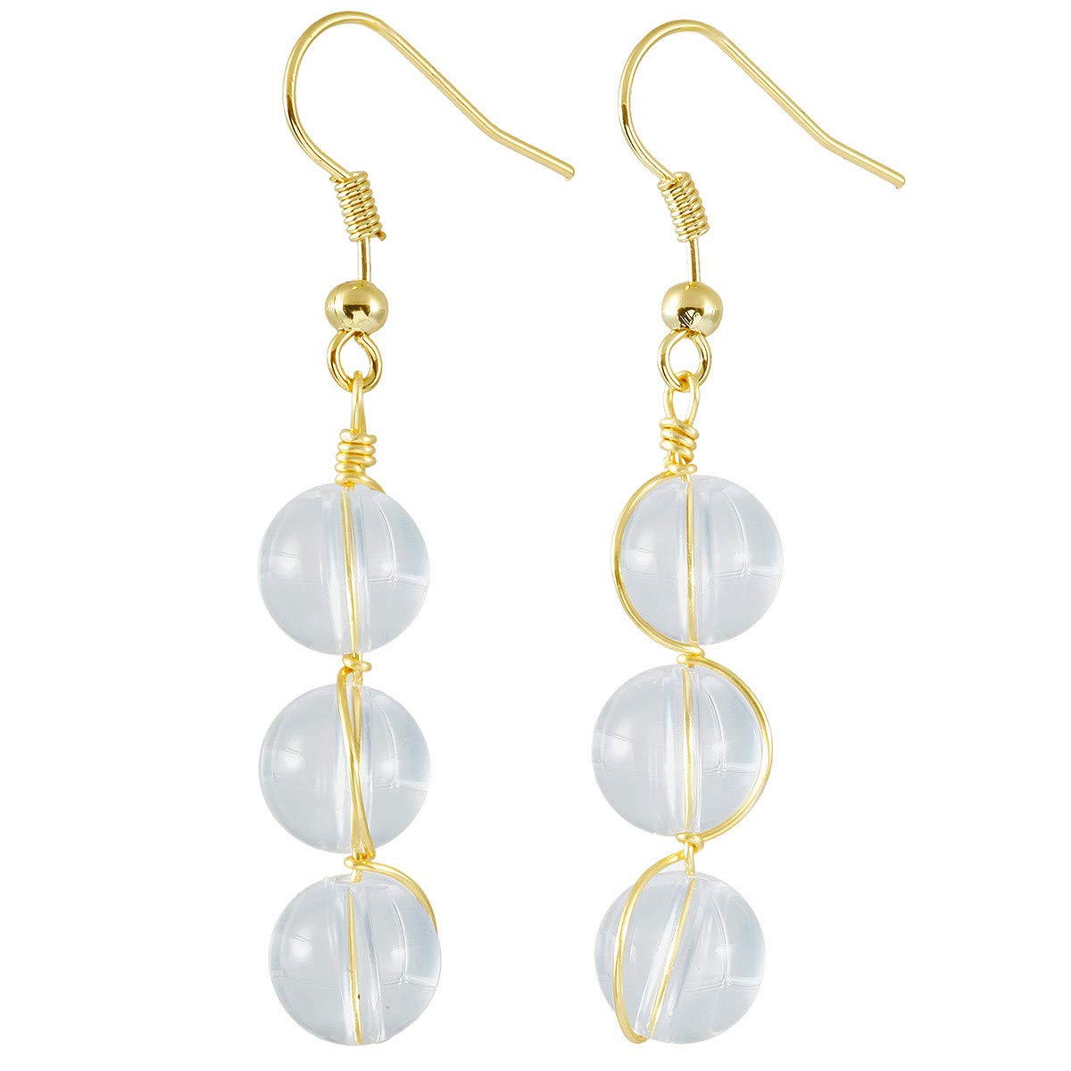 Nupuyai Rock Crystal 3 Beads Wire Wrap Vintage Drop Earrings for Women, Healing Crystal Stone Dangle Earrings for Wedding Party, 50mm