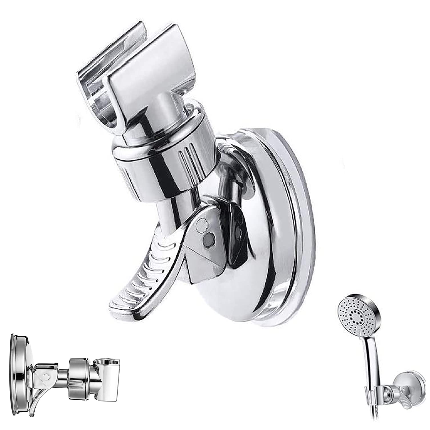 Shower Holder Adjustable No Drilling XPOOP Shower Holder with Removable Suction Cup ABS Material Shower Holder Without Perforation Suitable for Bathroom Hotel Glass Tiles Metal