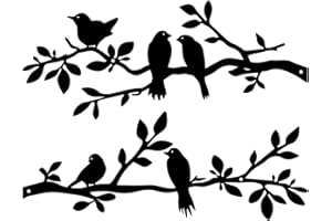 ESTART 2 Pcs Metal Birds Wall Art, Metal Vivid Birds on Branch Silhouette Wall Decor Black Leaves with Bird Outdoor Hanging W