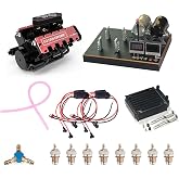ENGINEDIY Mini V8 Engine Model Kit That Runs, FS-V800 1/10 Full Metal Four-Stroke Engine Model Build Kit for RC Car and Boat Set for Adults
