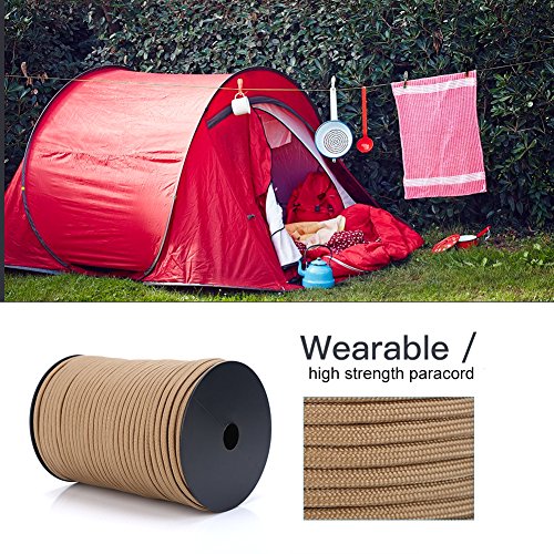 Dilwe Parachute Cord, 550 Reflective Multiple Colors 9 Strand Core 100m Paracord Ropes for Survival Camping Climbing(Khaki)
