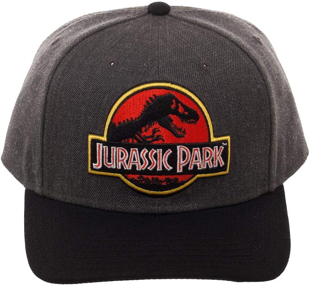 Jurassic Park Vintage Logo Snapback Hat with Pre-Curved Bill: Clothing