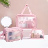 Jsdoin 4 Pcs Clear Travel Toiletry Bag Set Pink PVC Waterproof view 5