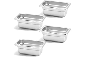 FSUON FUSON 4 Pack Hotel Pans, 1/9 Size 2.6" Deep, NSF, Commercial Stainless Steel Pan, Steam Table Pan, Catering Food Pans