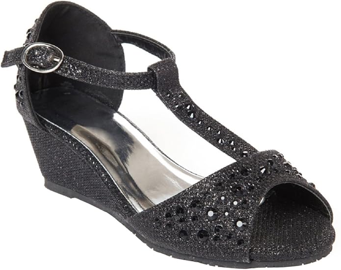 Olivia K Girls Glitter and Rhinestone Open Toe Wedge Heel (Toddler