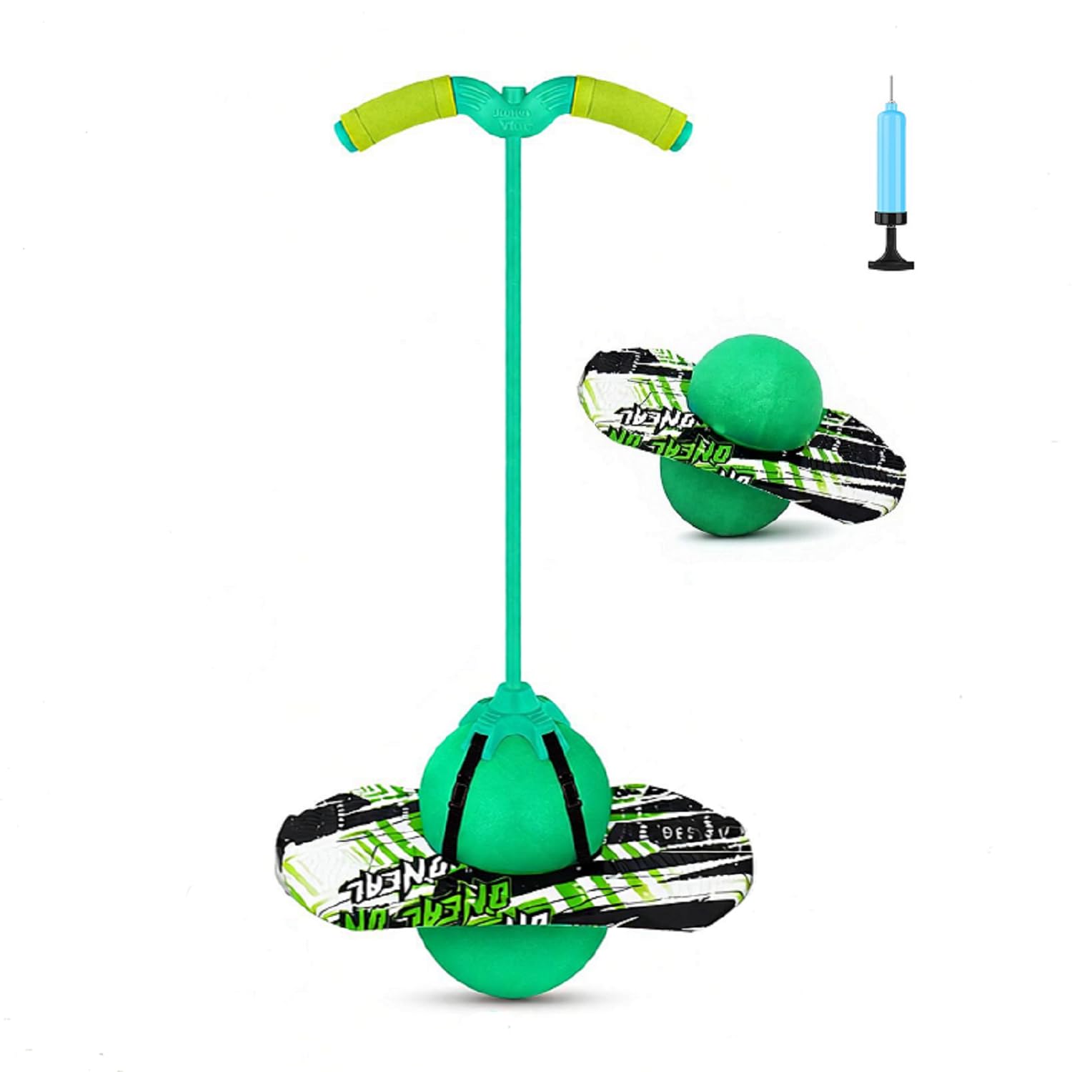 BoterLun Pogo Ball with Handles for Kids & Adults up to 160 lbs,Balance Bounce Board with Anti-Slip Deck,Pump Included,Indoor Outdoor Fun Pogo Jumper for Boys Girls (Green-Colourful)