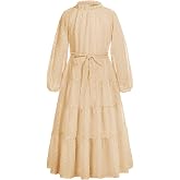 GRACE KARIN Girls Long Sleeve Dress Fall A-line Flowy Maxi Dresses 5-14Y | Round Neck with Ruffled Trim, Swiss Dots, Long Dress, Tween Girls Dress Size 6 7 8 10 12 14,Girls Dresses for Formal Party