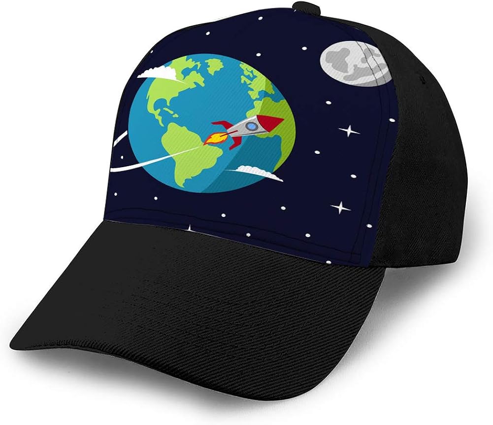 Cotton Baseball Cap Adjustable Trucker Hats Earth in Space Rocket Space