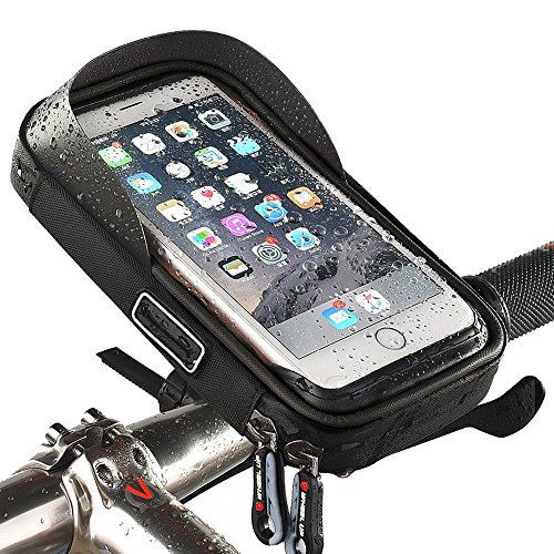 WHEEL UP Bike Handlebar Phone Holder Mount Bag Waterproof Bike Frame Bag Can Touch Screen 360 Degrees Rotatable for Smart Phone Below 6.0 Inch (Black)