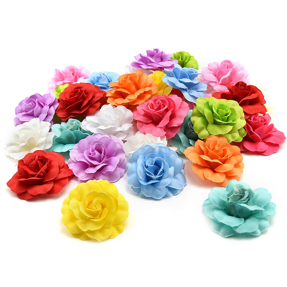 Fake flowers Artificial flowers outdoor Mini plastic Silk flowers fake roses Artificial Rose Flower Heads For Wedding Party Home Decoration DIY Accessories rose Flowers Craft 30pcs 4.5cm (Multicolor)