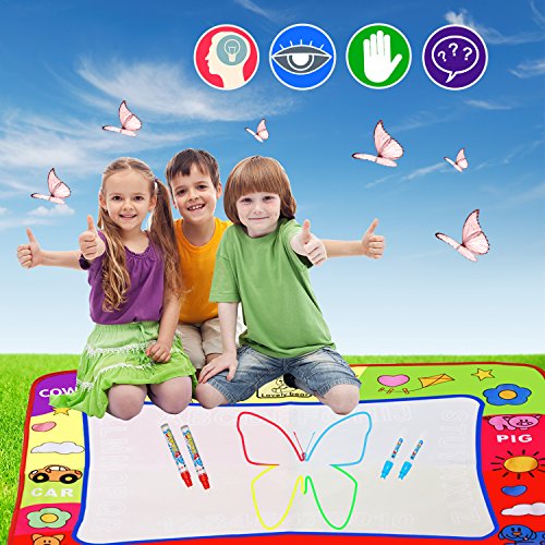 Slook Magic Water Drawing Mat Large Doodle Mat 32x24in Water Drawing Aquadoodle Mat Painting Board Writing Mats With 2 Pens 6 Big Molds Educational Toy Gift for Boys Girls Age 2 3 4 5 Year Toddler