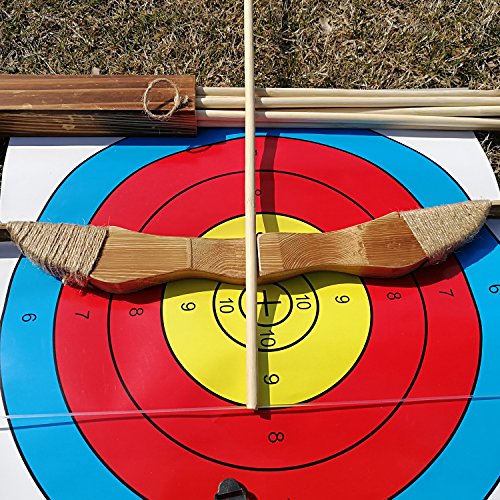 image for NanoWall Hobbies Wooden Bow and Arrow Set with 4 Bullseye Target Sheet