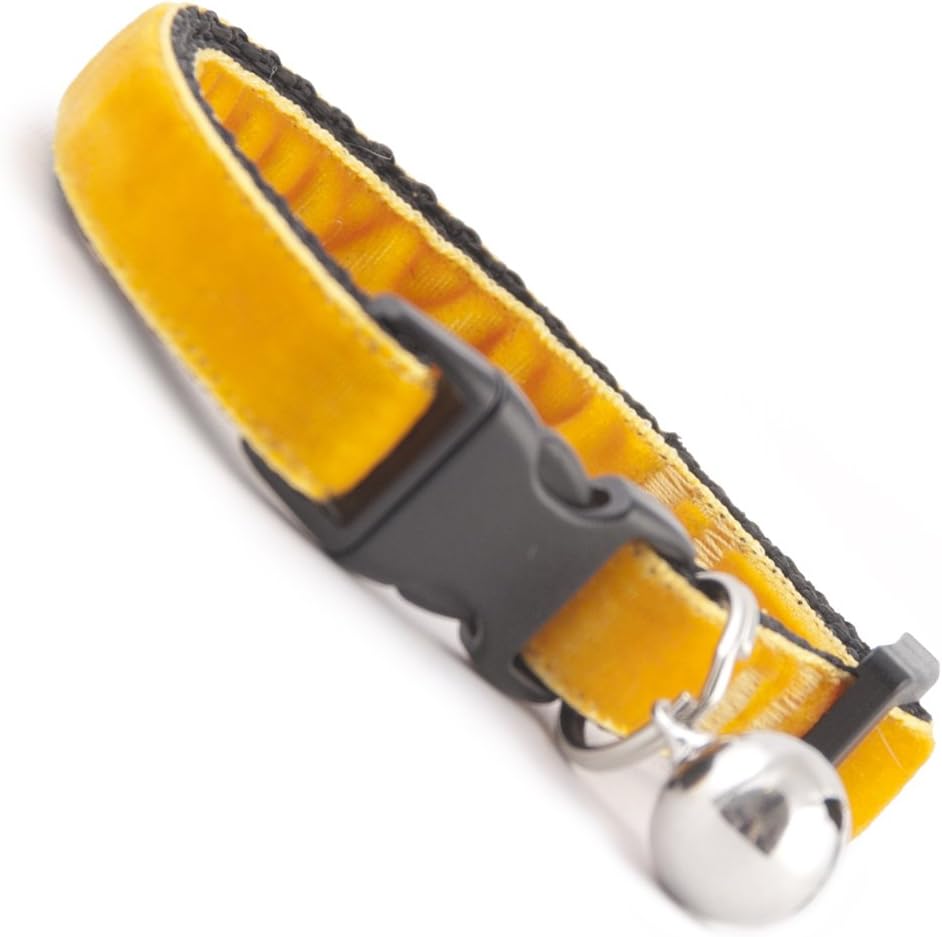 Ginger Marmalade Orange Velvet Cool Cat Collar. Beautiful luxury hand made cat safety collars with bell available in a range colours made in the UK from velvet ribon and strong webbing, purrfect for your kitty