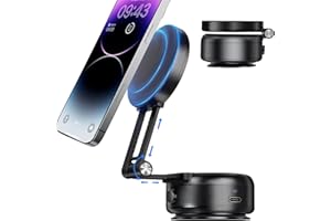 hepanio Electric Vacuum Magnetic Suction Phone Holder,Adjustable Suction Cup Phone Mount for Car,Foldable Smart Double-Sided Magnetic Phone Holder (Upgraded Black-Adjustable Telescopic Bracket)