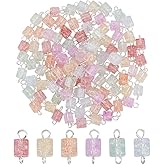 HOBBIESAY Cracked Glass Charms Cube Connectors Pendants Natural Stone Crystal Dangle Charms with Brass Double Loops for DIY Bracelets Earring Necklace Jewelry Making