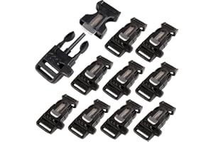 CooBigo 10Pack 3/4" (19mm) Fire Starter Survival Whistle Buckle Flint Scraper for Paracord Bracelet Key Lanyard Ourdoor Hikin