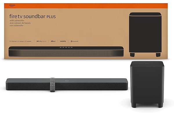 Amazon Fire TV Soundbar Plus with subwoofer (newest model), 3.1 channel, Dolby Atmos, DTS:X, clear dialogue