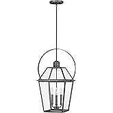 Hinkley Nouvelle Three Light Outdoor Medium Hanging Lantern, Blackened Brass/Black