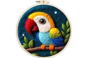 Hlison Needle Felting Kit for Beginner, Parrot Needle Wool Felting Set with Needles, Foam Pad, Felt Coth, Frame and Instructions, Great Decoration - 8“x8”