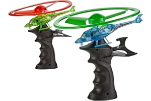 Kicko Flying Light-Up Toy - 2 Pack Ripcord Helicopter for Night Glow, Outdoor Playtime, Novelty, Rocket Flyer, Party Favor and Supply