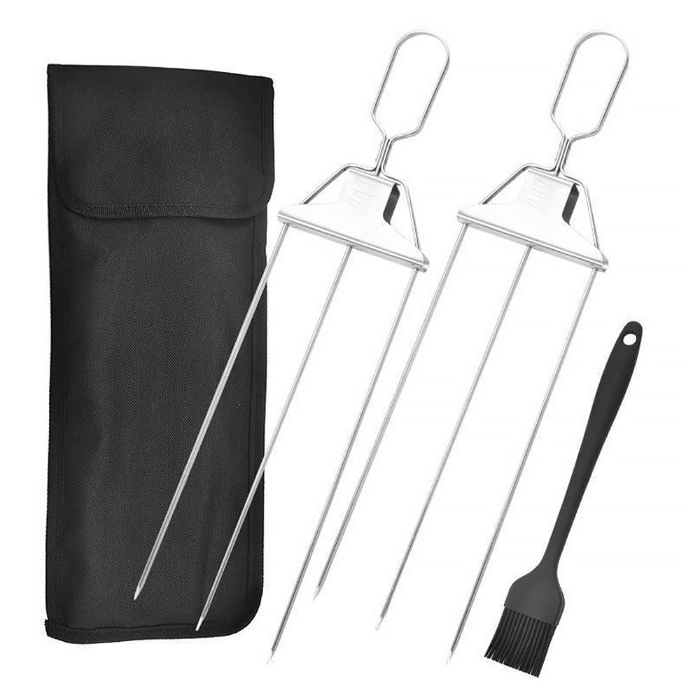 2PCS Skewers for Kabobs 3-Prong Skewer 3 Way BBQ Grilling Skewers Grill Stainless Steel Skewer Kabob Sticks for Meat Vegetables Shrimp (1 Set)