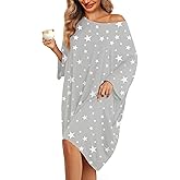 KFUBUO Plus Size Nightgowns for Women Oversized Sleep Tshirts Dress Short Sleeves Sleepwear With Pocket Fit S-5XL