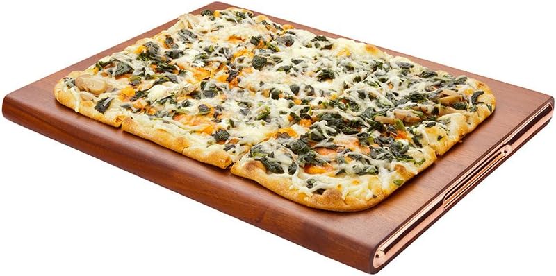 Carbonized Acacia Wood Serving Tray, Serving Platter With Rose Gold Handles - Hardwood - 14.6" - 1Ct Box - Restaurantware