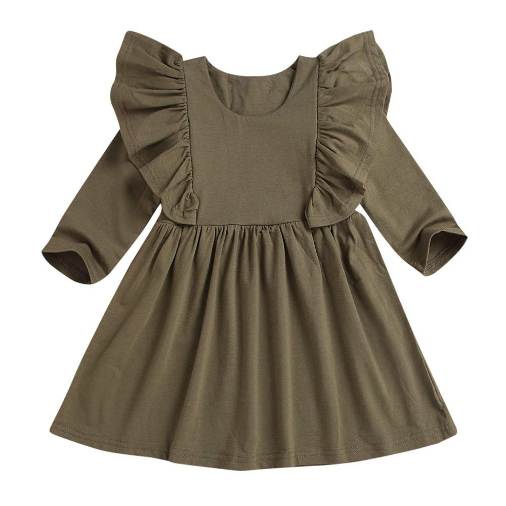Fineser Baby Clothes Baby Girl Dresses Candy Color Long Sleeve Ruffles Princess Casual Toddler Kids Dress Clothes Army Green 12 18 Months 90 Amazon In Clothing Accessories