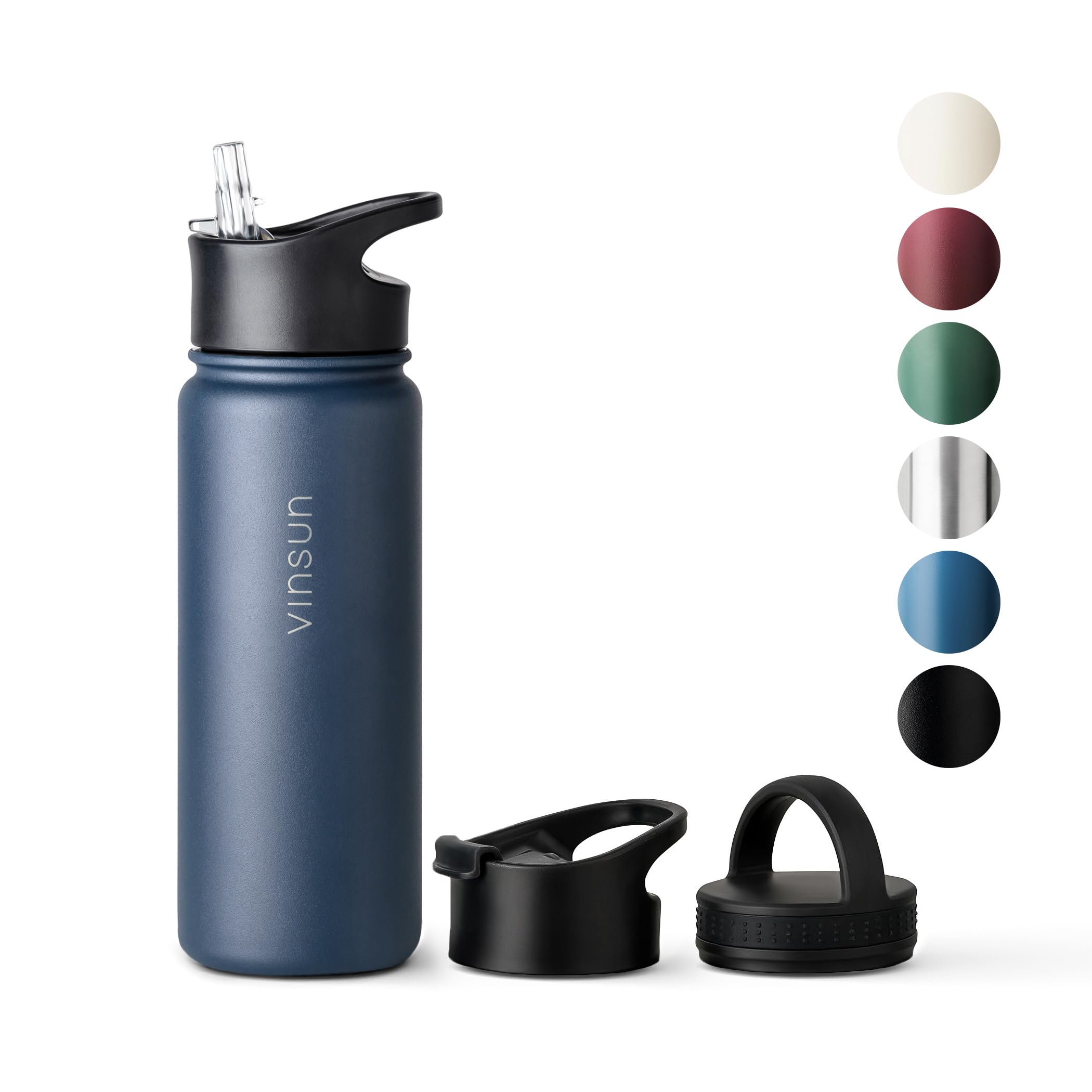 Vinsun Stainless Steel Water Bottle with Straw 500ml - 3 Lids - Leakproof, BPA Free, Hot and Cold Drinks, Vacuum Insulated Drinks Bottle for Travel, Sports, Bike, Work — image 1