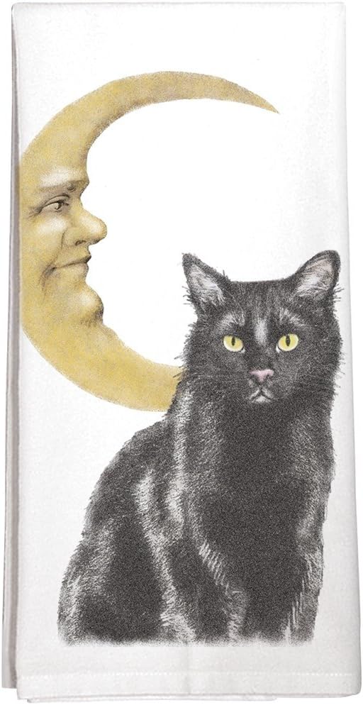 Montgomery Street Black Cat with Cresent Moon Cotton Flour Sack Dish Towel
