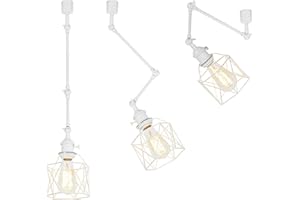 KAYYELAMP 3Pcs H-Type Track Light Adjusted Arm Rotated Pendant Light White Metal with Cage Shade Minimalist Design for Focus 