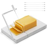 TOPULORS Marble Cheese Slicer with 5 Replacement Thick Cutting Wires, White | Heavy-Duty 5"x8" Handheld Marble Board Cheese Slicer Cutter, Smoothly Cuts Block Cheese &amp; Butter, Daily Kitchen Gadget