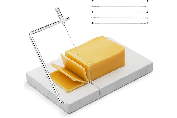 TOPULORS Marble and Cheese Chopping Board with 5 Extra Thick Stainless Steel Cutting Wires, 8" x 5" Heavy Duty Cheese Cutter