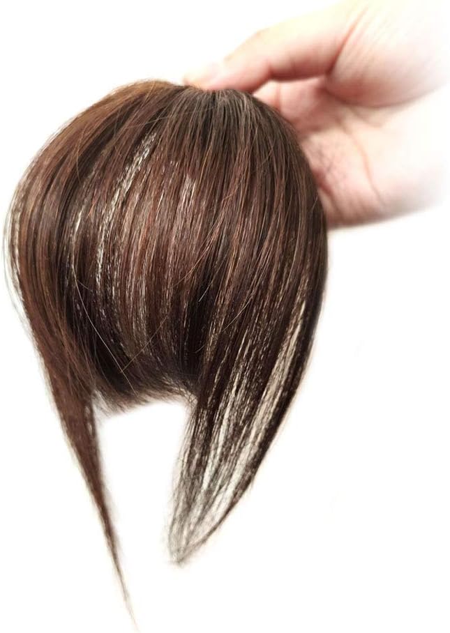 100% Real Human Hair Clip in Bangs Extensions Invisible Clip on Fringe Front Hairpiece with Temples for Women Dark Brown