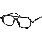 AMOMOMA Trendy Square Aviator Reading Glasses for Women,Men Blue Light Blocking Computer Readers Retro Frame AM6209