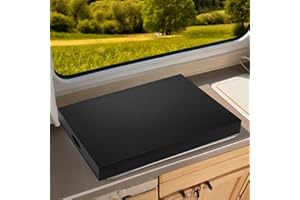 FUBEGI RV Stove Top Cover Noodle Board for Most 3 or 4 Burner RV/Camper Stoves, Wooden Camper Stove Top Cover Cutting Board for RV Travel Trailer Gas Stovetop, Wood RV Oven Cover Stovetop Protector, Black