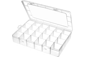 Gbivbe Large 24 Grids Plastic Organizer Box Adjustable Dividers,Clear Storage Box for Jewelry, Art DIY Crafts, Washi Tapes, Beads and Small Parts