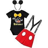 IMEKIS Baby Boys 1st 2nd Birthday Outfit Bowtie Romper with Suspenders Red Shorts Headband Sets Cake Smash Photo Shoot