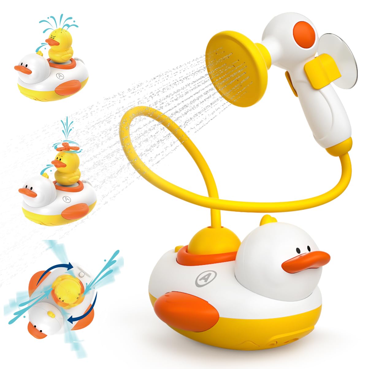 Photo 1 of Duckie Baby Bath Toys, Baby Bath Shower Head for Bathtub with Three Squirting Ducks, Birthday Gift for Toddler Boys Girls