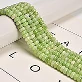 Land Long 78 Pcs 5x8mm Cream Green Color Dyed Jade Stone Bead Smooth Rondelle Gemstone Beads for Jewelry Making Necklace Crafts Bracelets