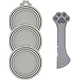 DORUI Pet Food Can Spoon & 3 Pcs Can Covers | Cute Paw Shape Opener Spatula Cat Wet Food Spoon | Universal BPA Free Silicone Can Lids & Spoon for Dog Cat Cans(Grey)